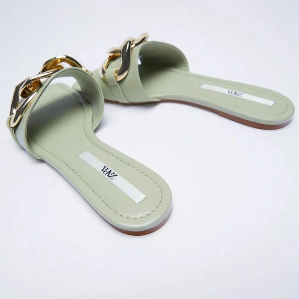 Zara Mint Green Sandals with Gold Chain Accent - Picture 3 of 10